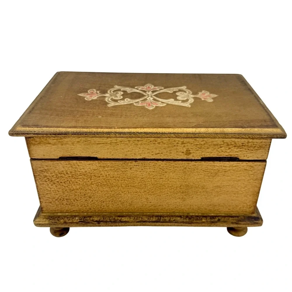 Vintage Italian Florentia Style Music Jewelry Box Wood Chest Red Velvet Plays